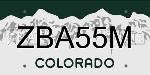ZBA55M Colorado License Plate