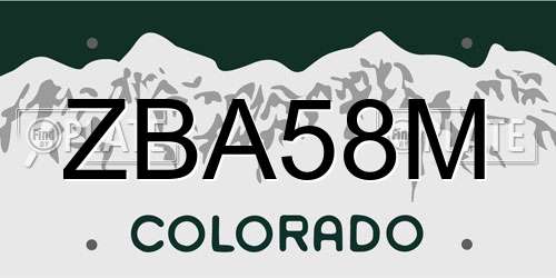 ZBA58M Colorado License Plate