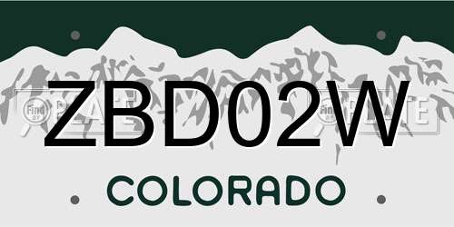 ZBD02W Colorado License Plate