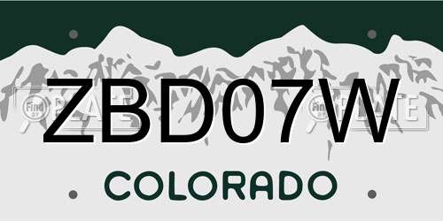 ZBD07W Colorado License Plate