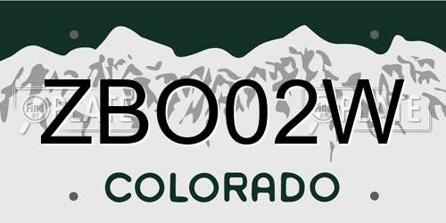 ZBO02W Colorado License Plate