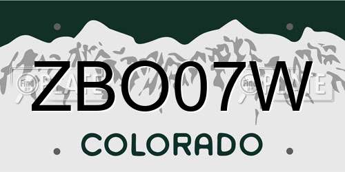 ZBO07W Colorado License Plate