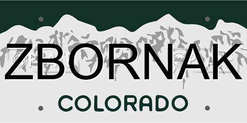 ZBORNAK Colorado License Plate