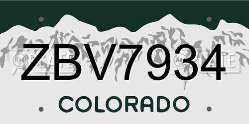 ZBV7934 Colorado License Plate