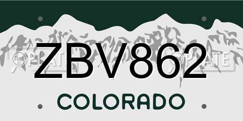 ZBV862 Colorado License Plate