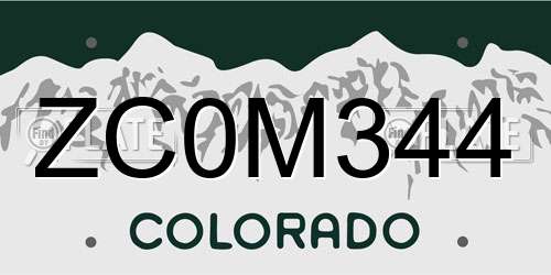 ZC0M344 Colorado License Plate