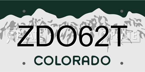 ZDO62T Colorado License Plate