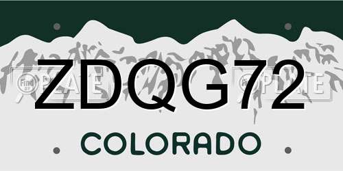 ZDQG72 Colorado License Plate