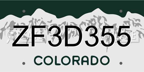 ZF3D355 Colorado License Plate