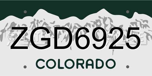 ZGD6925 Colorado License Plate