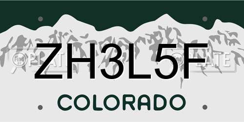 ZH3L5F Colorado License Plate