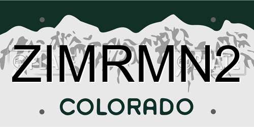 ZIMRMN2 Colorado License Plate
