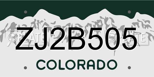 ZJ2B505 Colorado License Plate