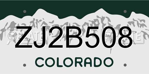 ZJ2B508 Colorado License Plate