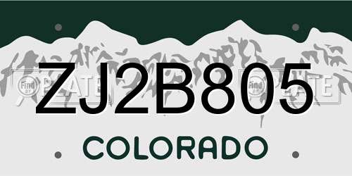ZJ2B805 Colorado License Plate
