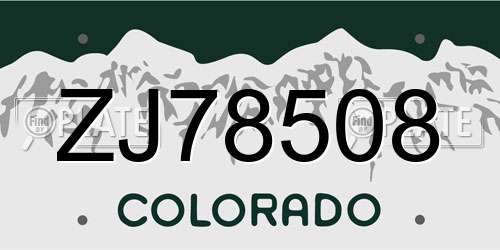 ZJ78508 Colorado License Plate