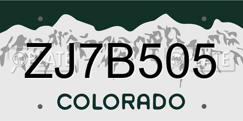 ZJ7B505 Colorado License Plate