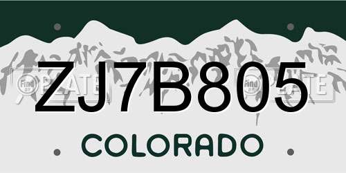 ZJ7B805 Colorado License Plate