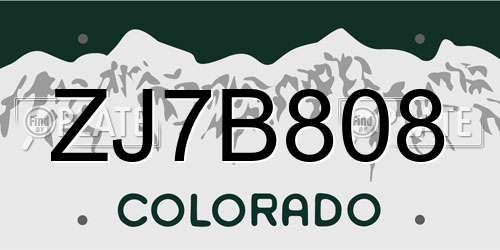 ZJ7B808 Colorado License Plate