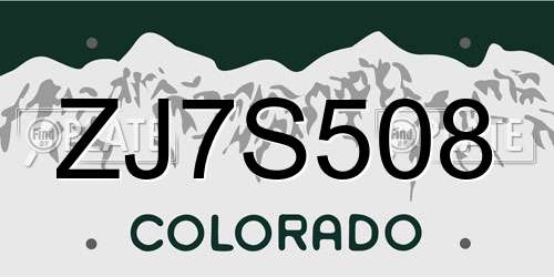 ZJ7S508 Colorado License Plate