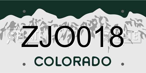 ZJO018 Colorado License Plate