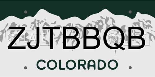 ZJTBBQB Colorado License Plate