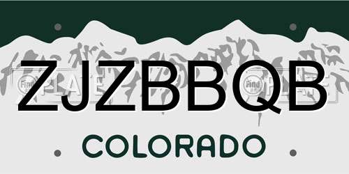 ZJZBBQB Colorado License Plate