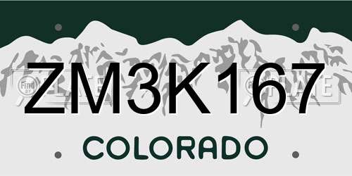 ZM3K167 Colorado License Plate