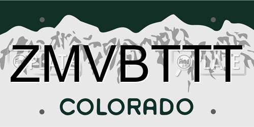 ZMVBTTT Colorado License Plate
