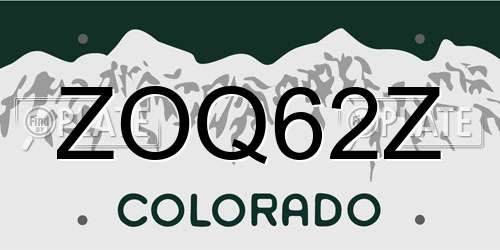 ZOQ62Z Colorado License Plate