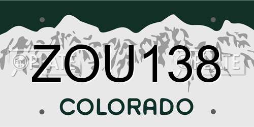 ZOU138 Colorado License Plate