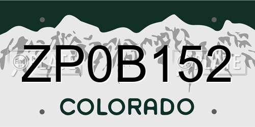 ZP0B152 Colorado License Plate