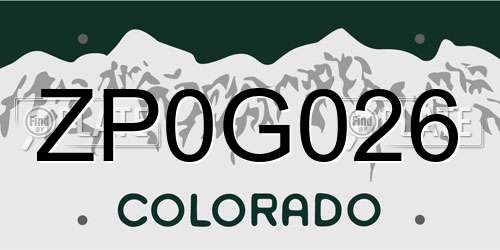 ZP0G026 Colorado License Plate