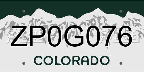 ZP0G076 Colorado License Plate