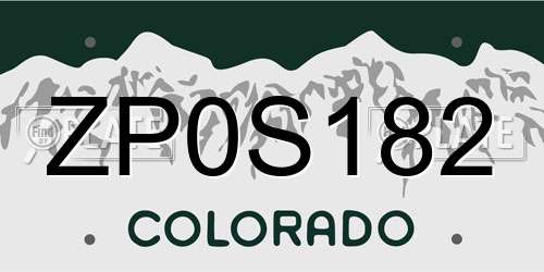 ZP0S182 Colorado License Plate