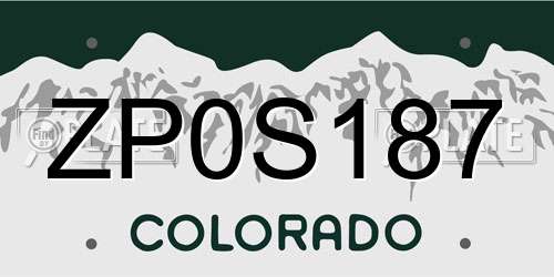 ZP0S187 Colorado License Plate