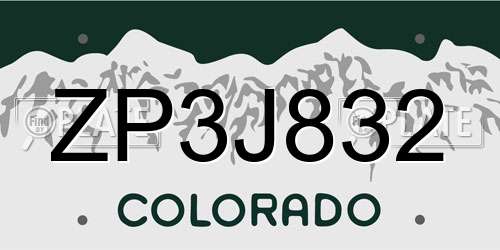 ZP3J832 Colorado License Plate