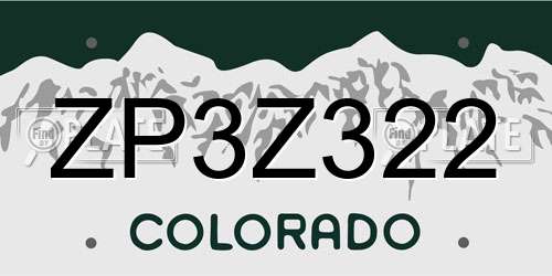 ZP3Z322 Colorado License Plate