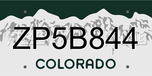 ZP5B844 Colorado License Plate