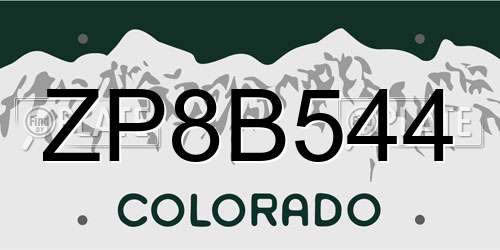 ZP8B544 Colorado License Plate