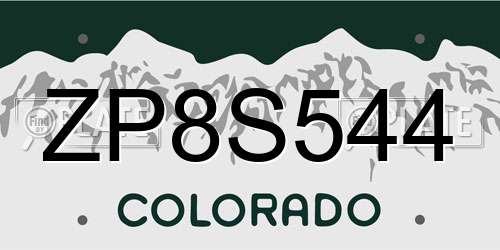 ZP8S544 Colorado License Plate