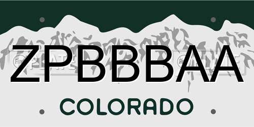 ZPBBBAA Colorado License Plate