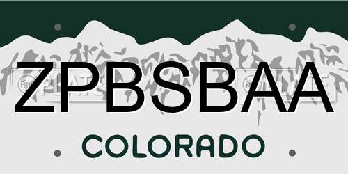 ZPBSBAA Colorado License Plate