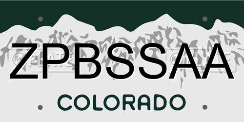 ZPBSSAA Colorado License Plate