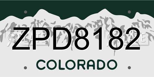 ZPD8182 Colorado License Plate