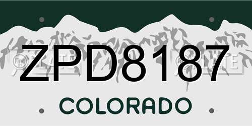 ZPD8187 Colorado License Plate