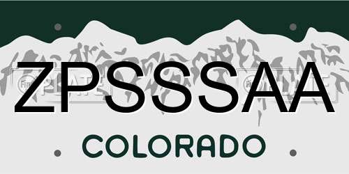 ZPSSSAA Colorado License Plate