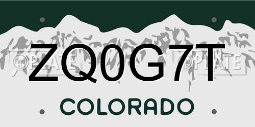 ZQ0G7T Colorado License Plate
