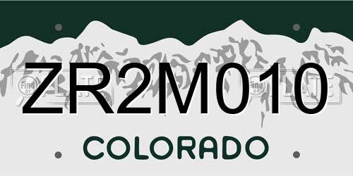 ZR2M010 Colorado License Plate
