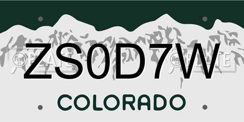 ZS0D7W Colorado License Plate